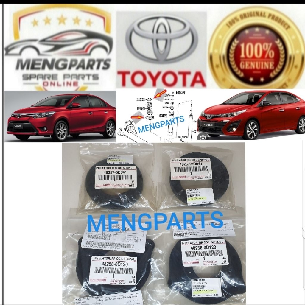 % TOYOTA VIOS NCP150 ,NSP151 REAR COIL SPRING RUBBER PAD TOP AND LOWER GETAH SPRING 48257-0D041 / 48