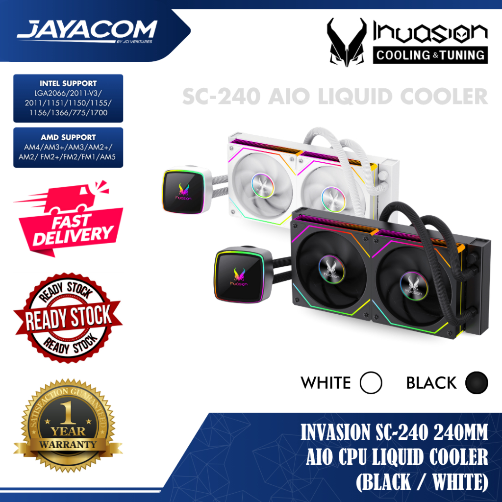 Invasion SC-240 240mm AIO CPU Liquid Cooler – สีดํา/ขาว