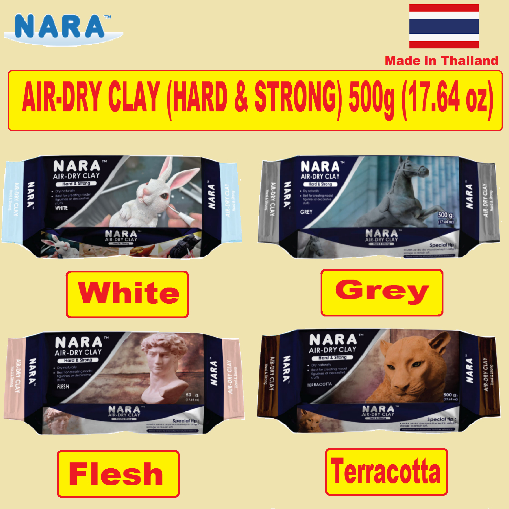 NARA Air Dry Clay (ฮาร์ดแอนด์สตรอง), 500g. (1.1 ปอนด์.) บล็อก สําหรับปั้นและเคลือบผิว (ขาว,เทา,เนื้อ