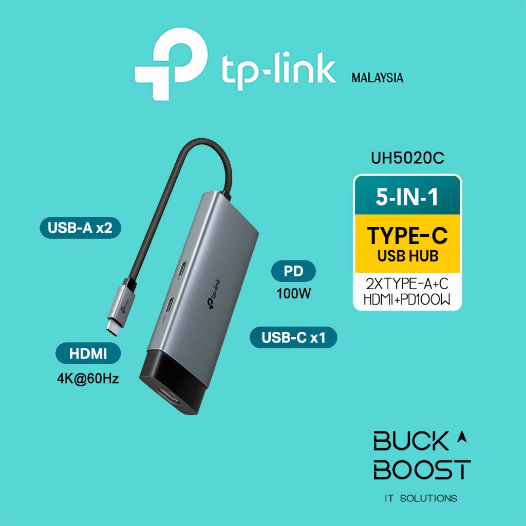 TP-LINK (UH5020C) ฮับ USB Type-C 5 in 1, HDMI 4K@60Hz, PD 100W, USB-C/2x USB-A 5Gbps