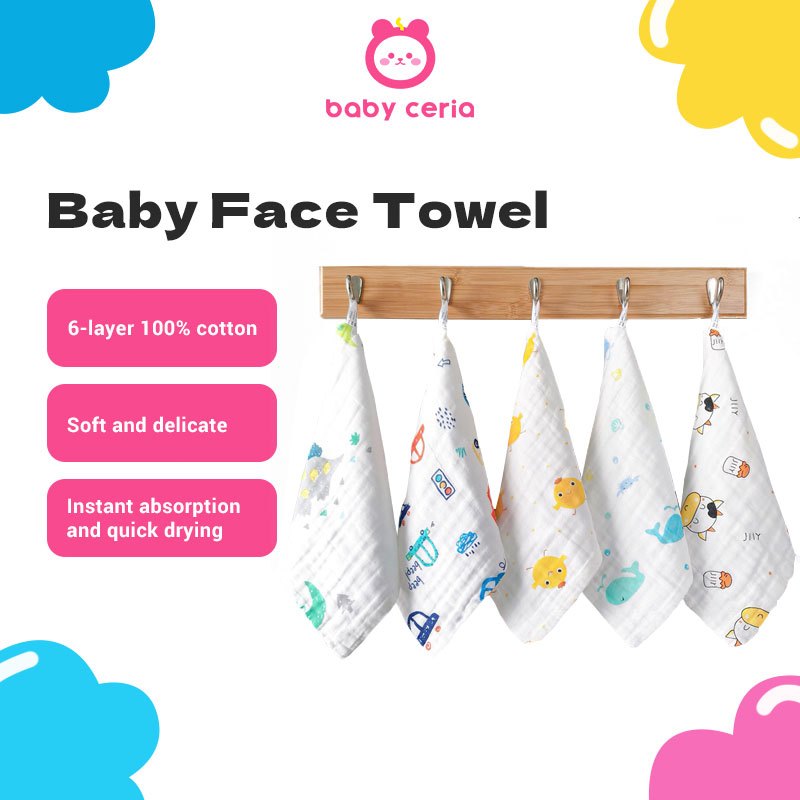 ผ้าเช็ดหน้า 6 ชั้นผ้าเช็ดปากเด็ก Saku Tangan Baby Tuala Muka ผ้าเช็ดหน้าเด็กผ้าฝ้ายผ้าขนหนูเช็ดหน้าเ
