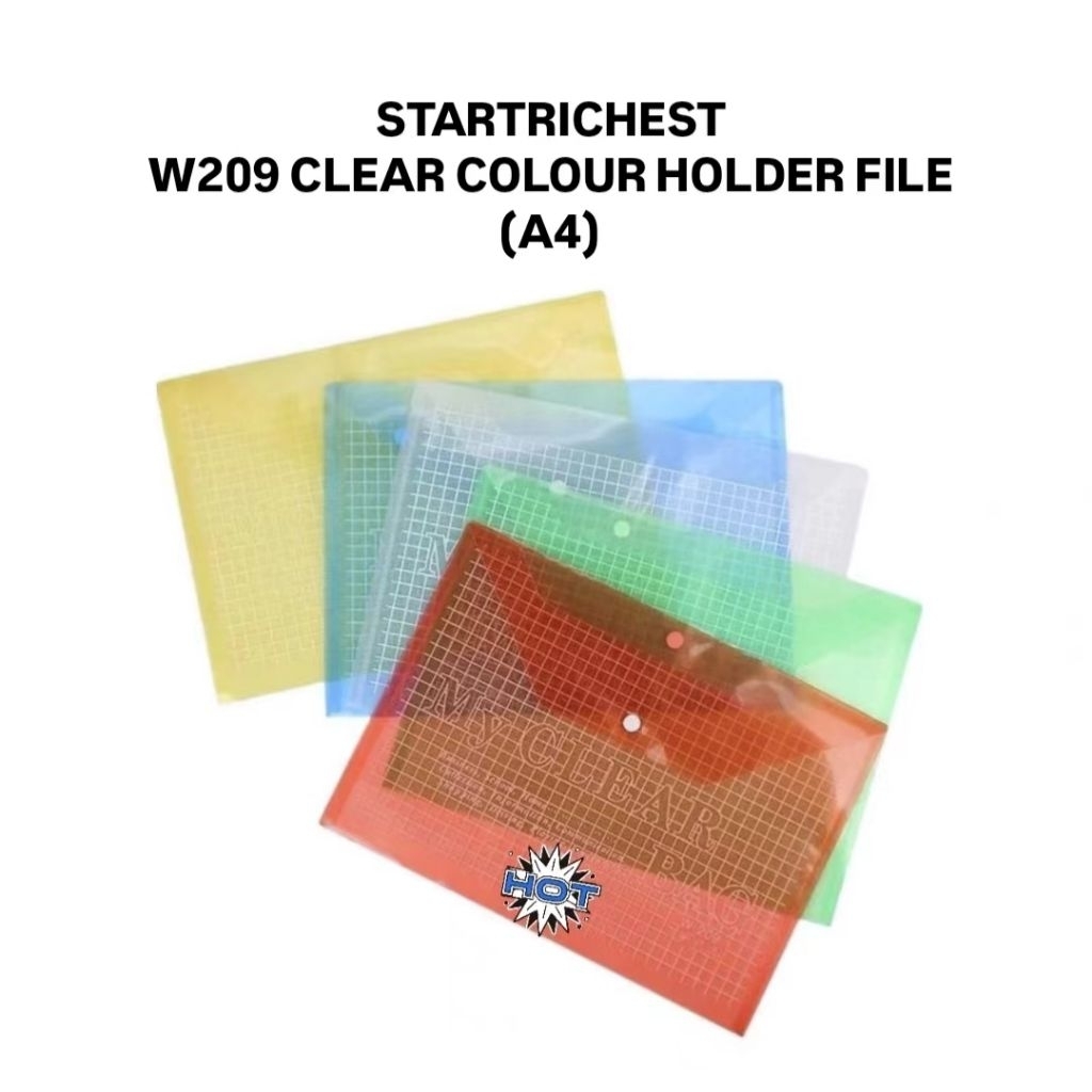 (7 ชิ้น) STARTRICHEST W209 กระเป๋าปุ่มแฟ้มใสสี A4 you色明袋 X 7PCS Flu