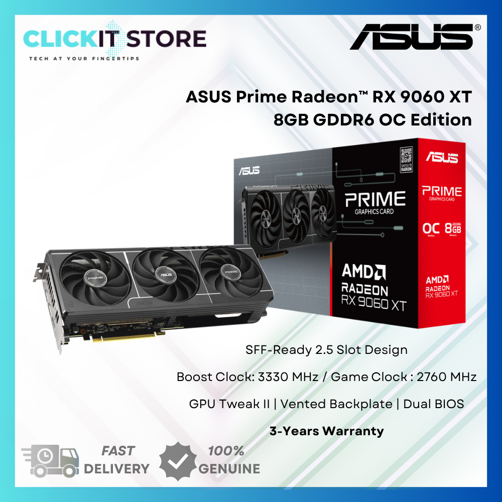 ASUS Prime RadeonTM RX 9060 XT 8GB GDDR6 OC Edition Kad GPU กราฟิกการ์ด | PRIME-RX9060XT-O8G