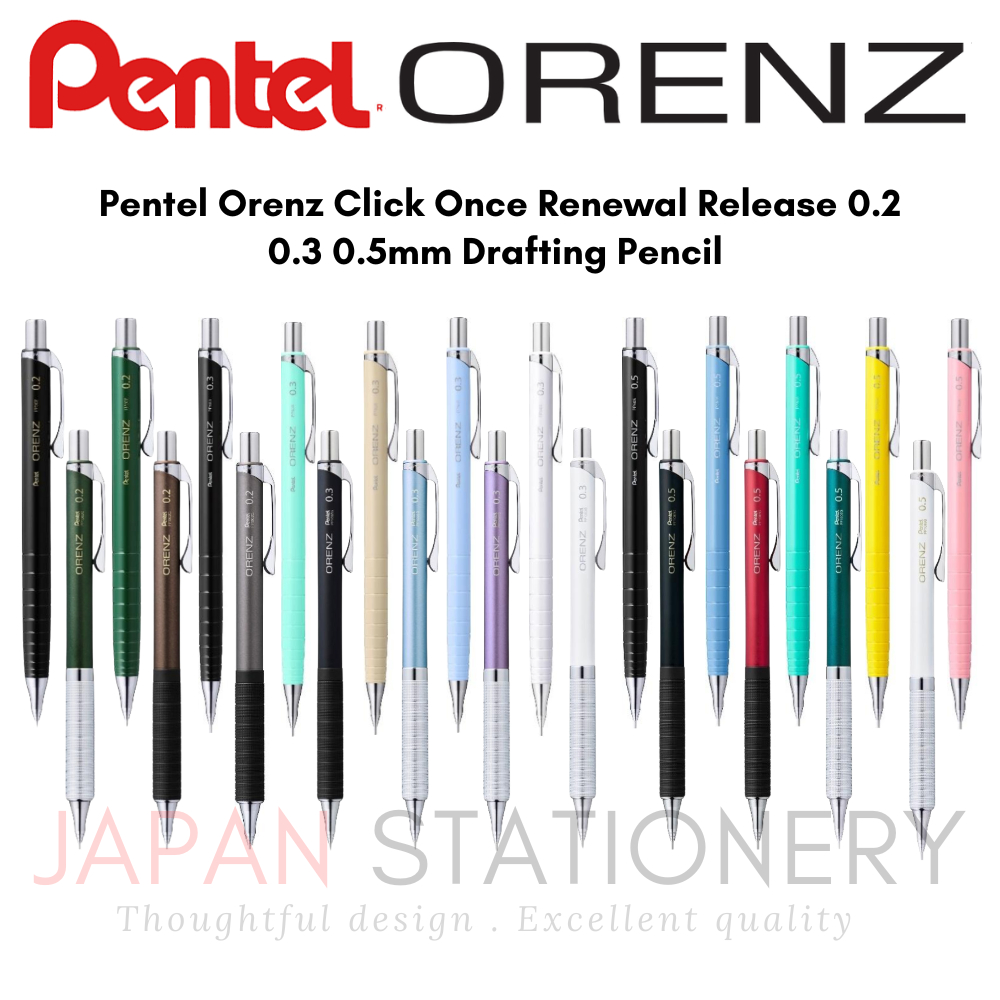 Pentel Orenz 2025 Click Once Renewal Release 0.2 0.3 0.5 มม.ร่างดินสอ XPP502-RA XPP1002G2-RD