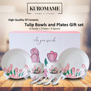 KUROMAME Ceramic Dinnerware Gift Set With Box Bowl Set Mangkuk Pinggan Seramik Raya Gift Bowl Chopstick Spoon Plate Gift