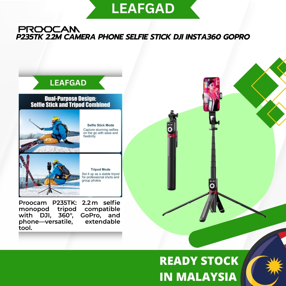 PROOCAM 2.2M วิดีโอ Photo DJI Insta360 Gopro กล้องโทรศัพท์ Selfie Stick ขาตั้ง Monopod ขาตั้งกล้อง P