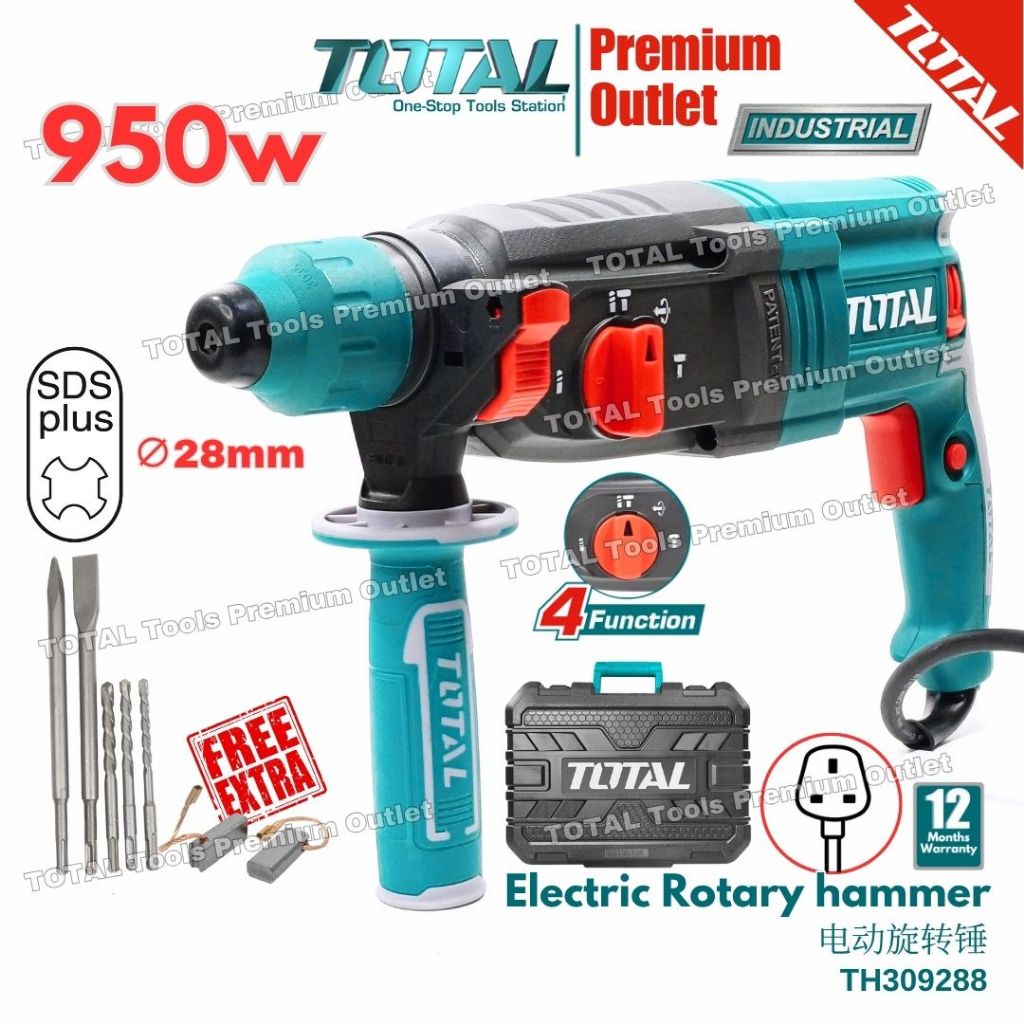 TOTAL Tools 800W / 950W สว่านโรตารี่ SDS Plus & Case Box / ฟรี ดอกสว่าน / สิ่ว - TH308268-8