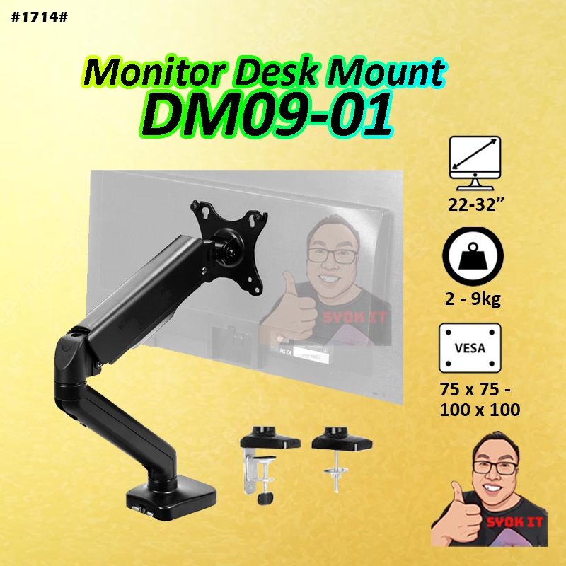 1714 LED Monitor Mount DM09-01 On-Table Tall G-clamp Desk Monitor Arm Extension ตําแหน่งปรับได้รองรั