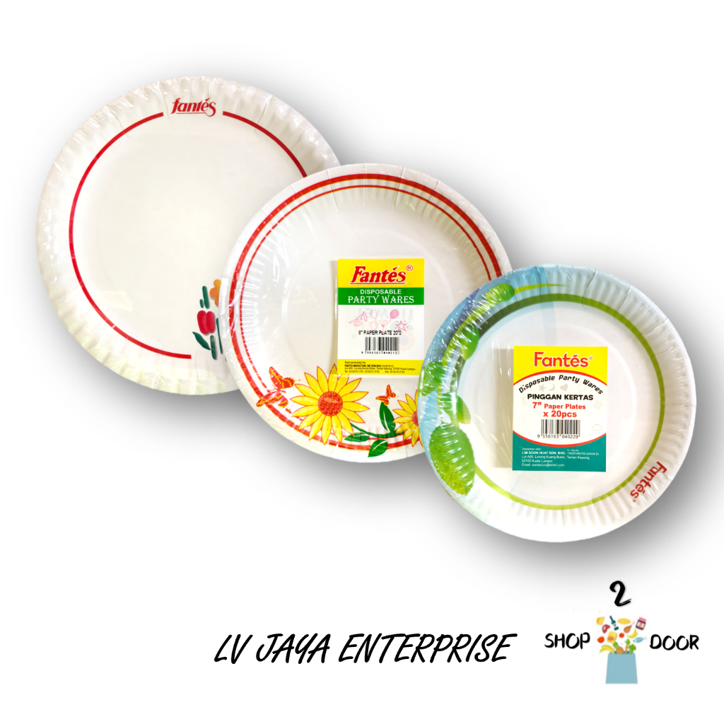 Fantes Dispos Disposable Party Wares Paper Plates Pinggan Kertas 20 ชิ้น [ 7 | 8'' | 9'' ]