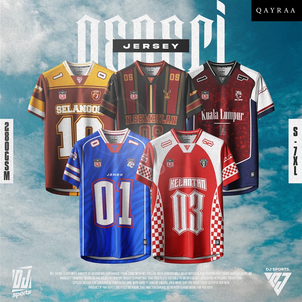 DJ SPORT P2 NEGERI JERSEY Oversize NFL Lycra 280gsm/Plus Size Jersi/เสื้อคู่/Johor/Kelantan/N. Sembi