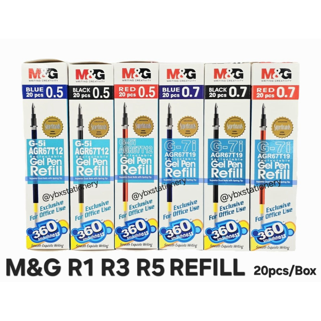 ม.&G GEL PEN REFILL R1 R3 R5 0.5 มม./0.7 มม. 20 ชิ้น 1 กล่อง