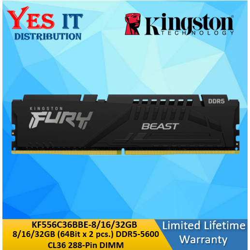 KINGSTON FURY BEAST 8GB 16GB 32GB 64GB 5600MT/s DDR5 CL36 BLACK EXPO (AMD EXPO) - KF556C36BBEK-8/16/