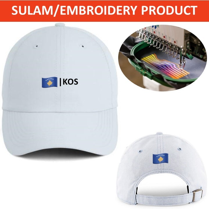 EMBROIDERY SULAM EMOJIS KOS KOSOVO FLAG LOGO BASEBALL 100% POLYESTER CAP ADJUSTABLE STRAP สีขาว