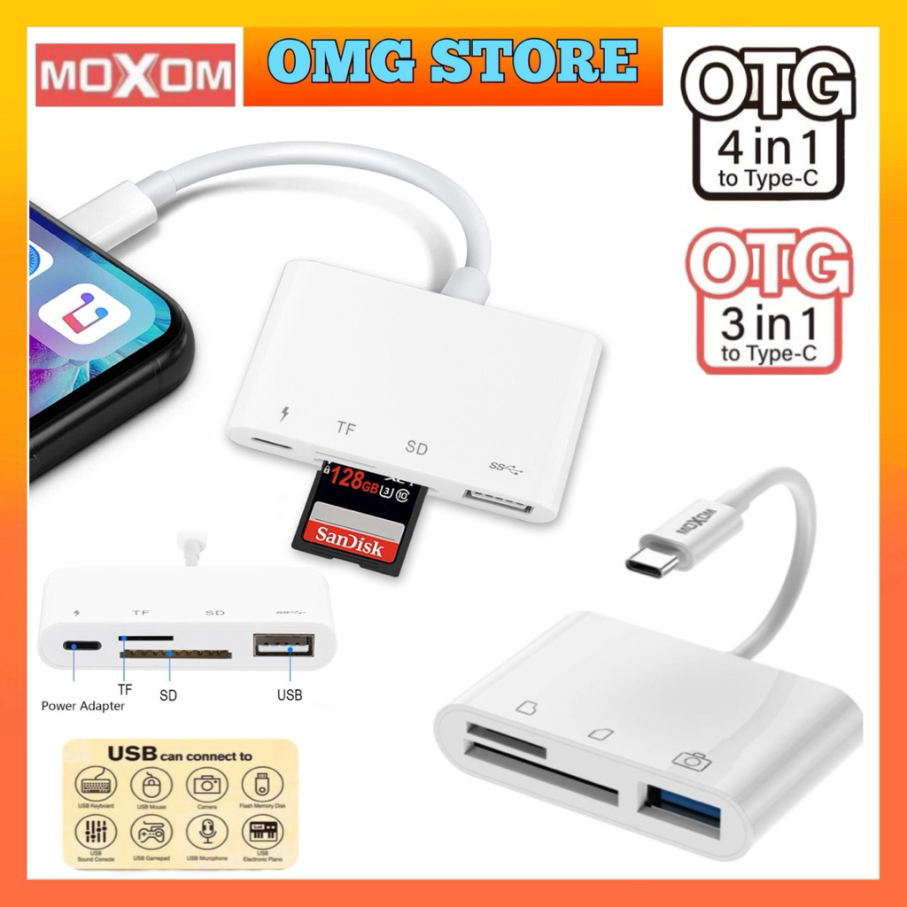 Moxom AX-49/AX-50/AX-51/AX-52 4IN1 TypeC OTG อะแดปเตอร์ 3IN1 iP OTG USB Hub Data Transfer SD Card TF
