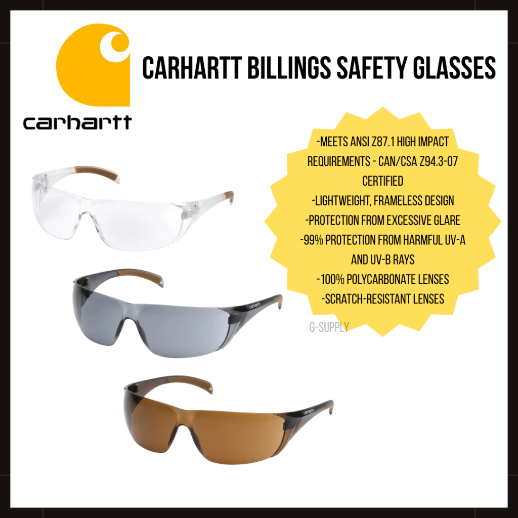 CARHARTT Billings Safety Glasses เคลือบป้องกันหมอก พบกับ ANSI Z87.1 High Impact Requirements CAN/CSA