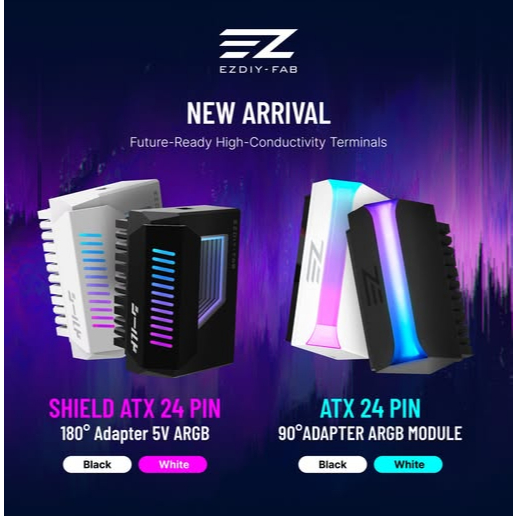 EZDIY-FAB SHIELD 24-Pin 180 องศา/ ATX 24-Pin 90 องศาเมนบอร์ดอะแดปเตอร์พร้อมไฟ ARGB / 5V 3pin ARGB