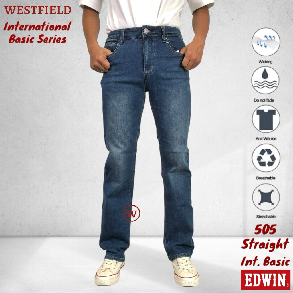 EDWIN Mens 505 Stretchable Stone Blue Straight Cut Jeans ( 7705 2849 )