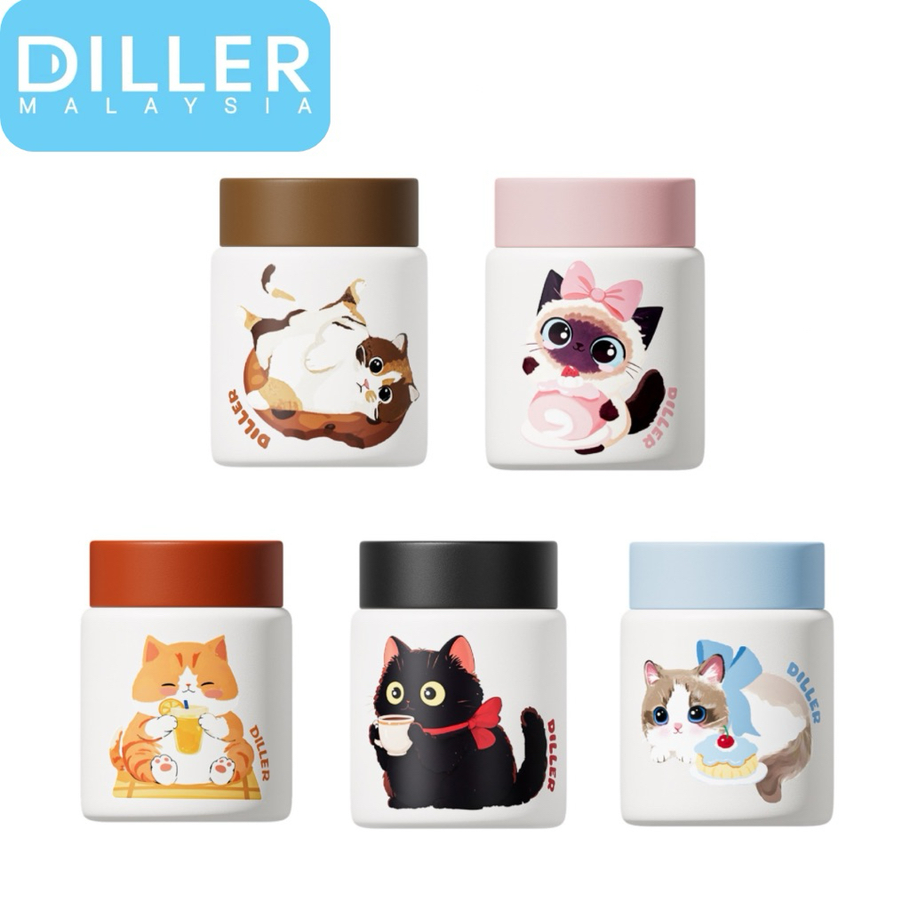 Diller Kitty Cat Mini Food Jar Thermo Tumbler Bottle 316 Stainless Steel (150ml) D9394