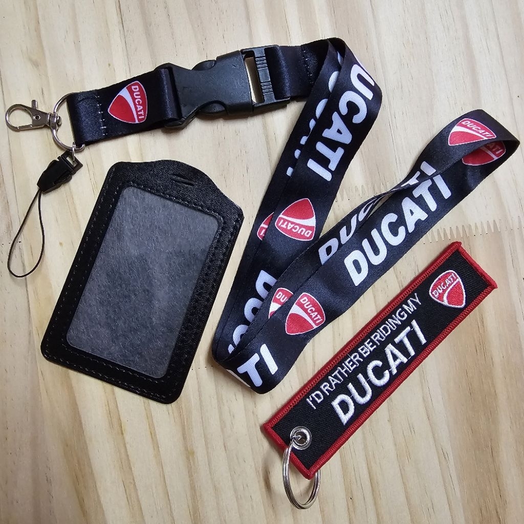 DUCATI พวงกุญแจผ้าเชือกเส้นเล็กไนลอน PU ผู้ถือบัตร Lanyards พวงกุญแจ Ducati Ducati