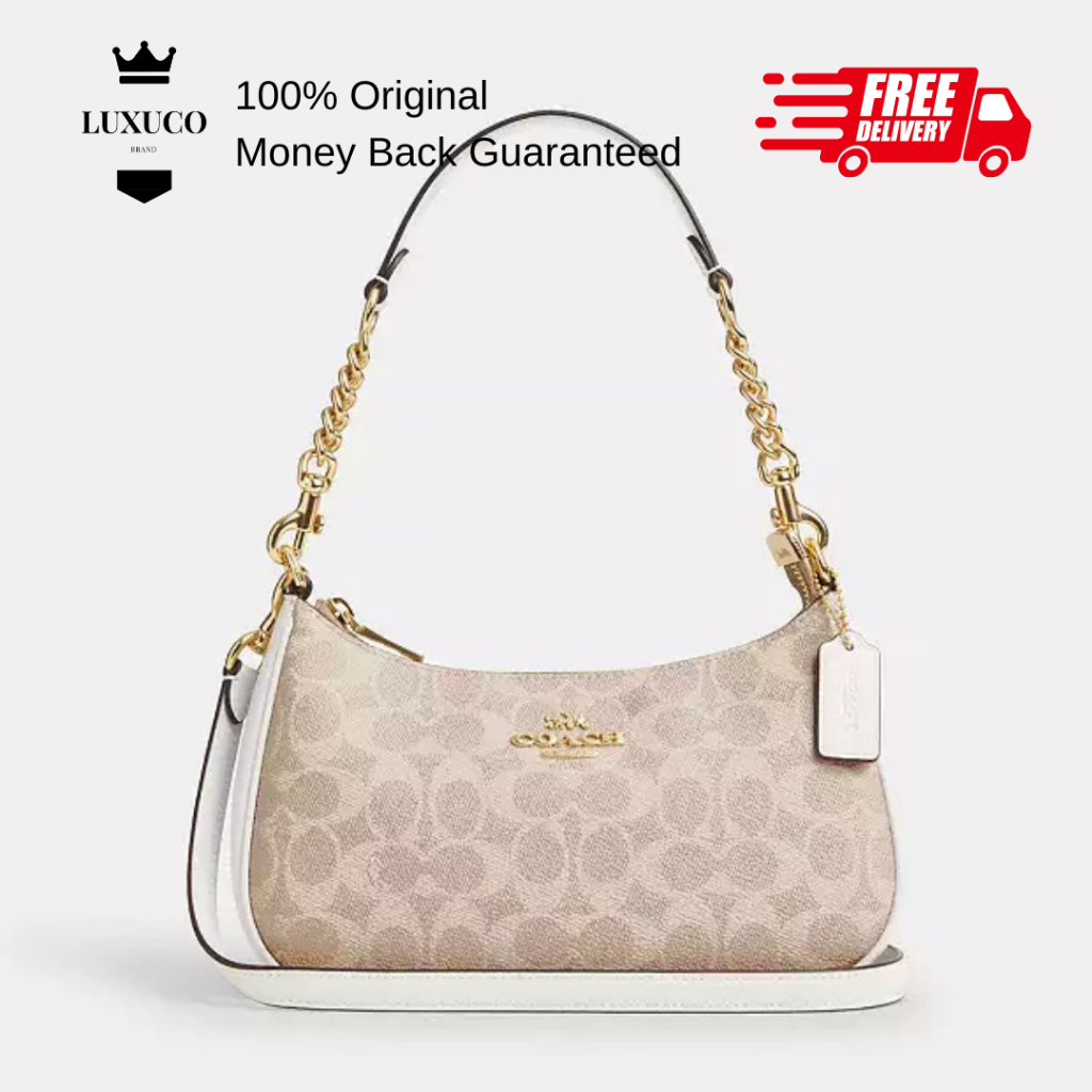 [Luxuco] Coach Teri Shoulder Bag In Signature Canvas CV933 Brown White