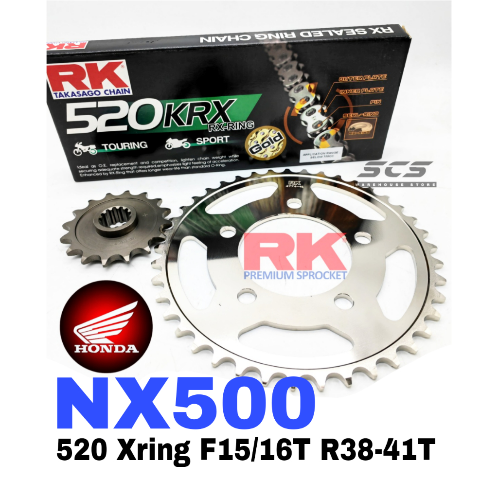 RK ชุดเฟือง Honda NX500 ใหม่ 520 X-Ring โซ่สีดําทอง Rantai สีดํา Emas NX500 2025 อุปกรณ์เสริมมอเตอร์