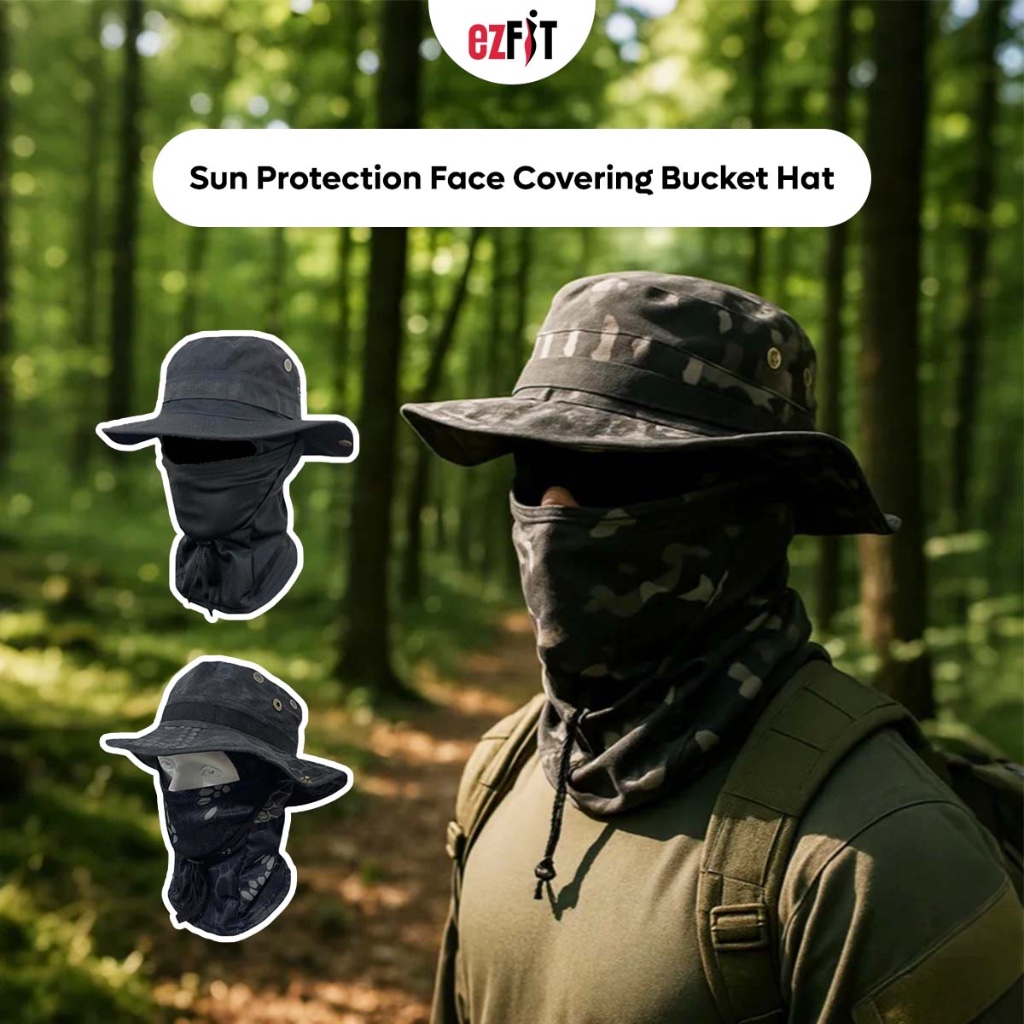 EzFit หมวกบักเก็ต Bonnie หมวกชุด Camouflage Sun Protection Face Covering ชุดหมวกชาวประมงระบายอากาศสํ