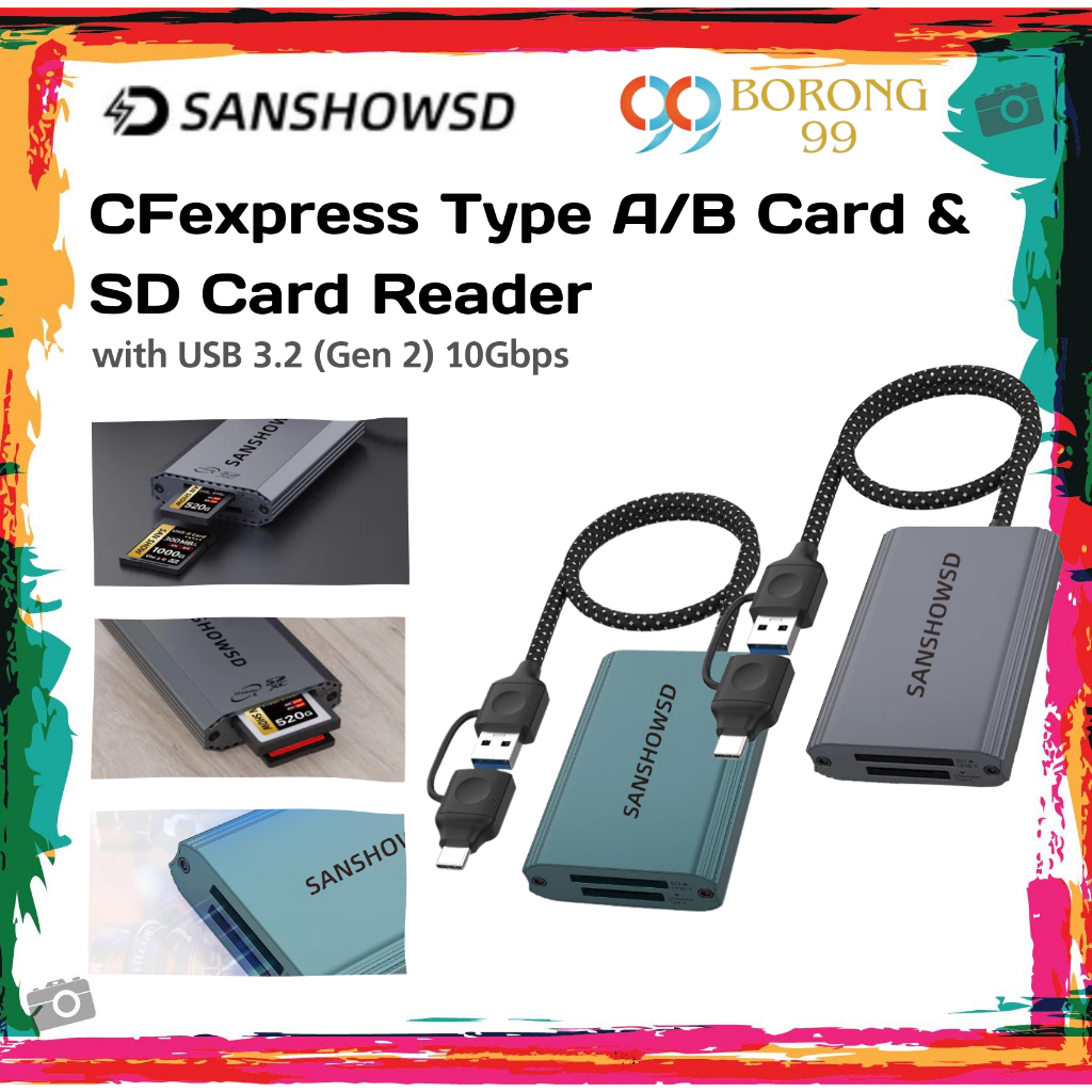 SANSHOW CFEXPRESS READER TYPE A & B CARD READER พร้อมพลัง USB TYPE-C ความเร็วสูงสุด 10GBPS TRANSFER