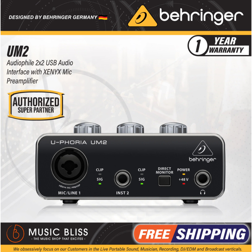 Behringer U-Phoria UM2 อินเทอร์เฟซเสียง USB (UM-2 / UM 2)