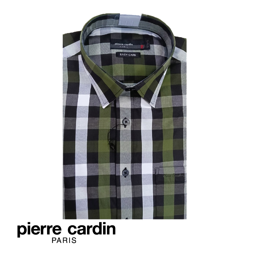 Pierre Cardin Mens Short Sleeve Check Shirt With Pocket (Semi Regular Fit) - สีเขียว (W5405B-1184)