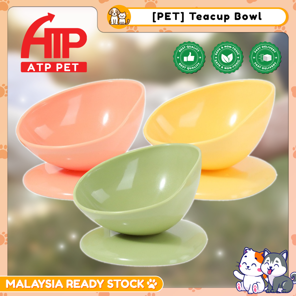 ATP PET Bekas Makan Kucing ถ้วยชา Feeding และชามน้ํา Anti-slip ยกเท้าสูงคอป้องกันแมวสุนัขชาม