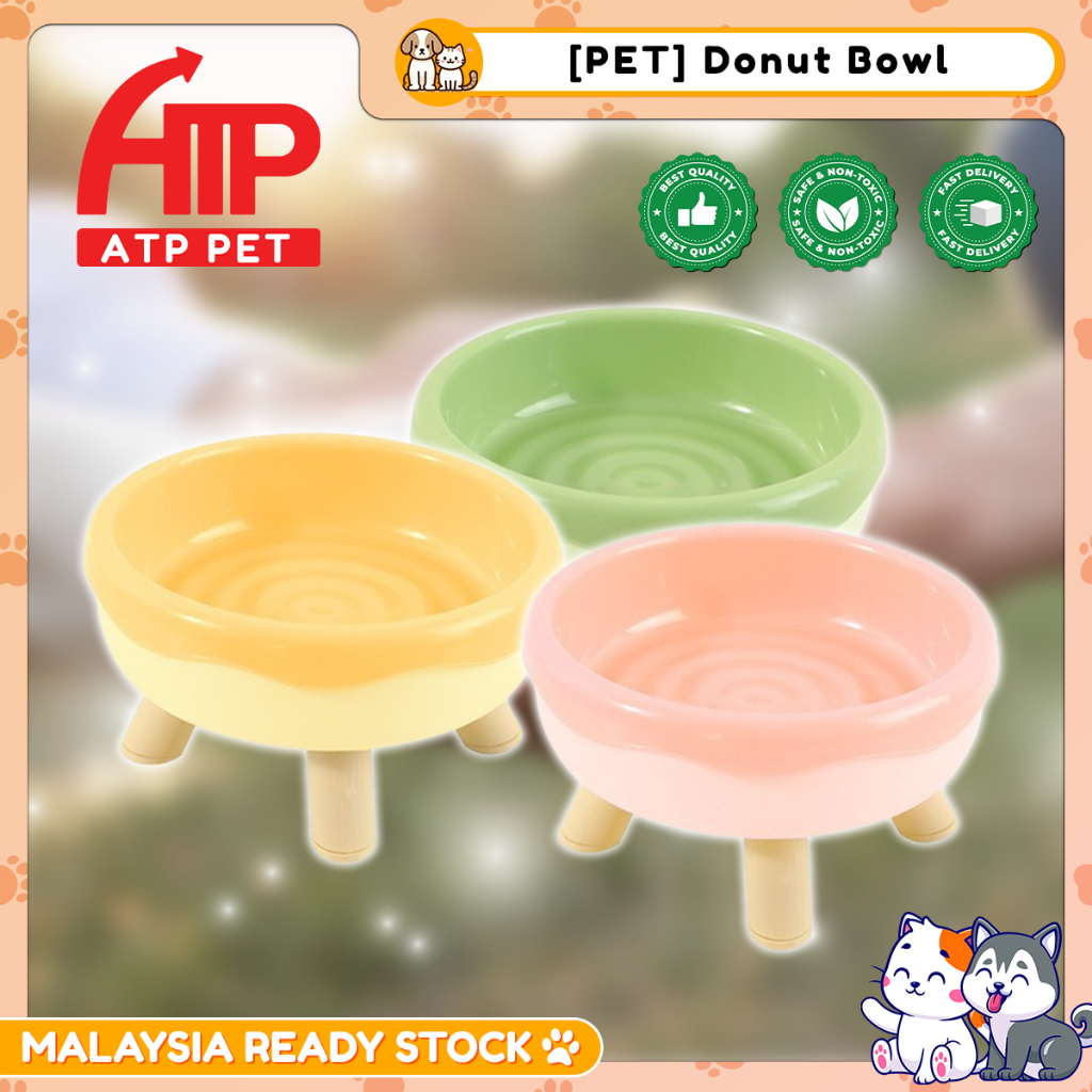 ATP PET Bekas Makan Comel Doughnut Design Pet Bowl Cat Dog Feeding Bowl ชามอาหาร High Foot Dog Bowl 