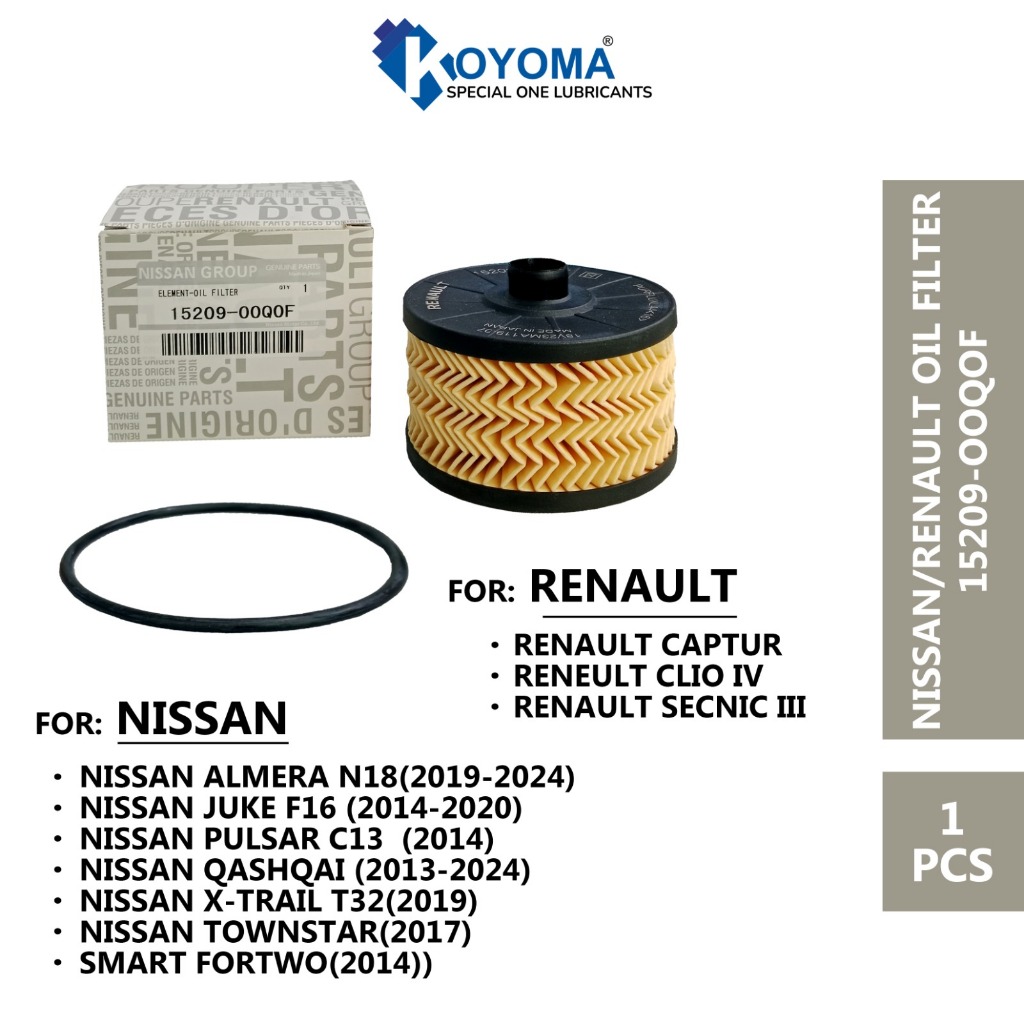 NISSAN ALMERA 1.0 TURBO , RENAULT CAPTUR , CLIO IV , SCENIC III OIL FILTER 15209-00Q0F