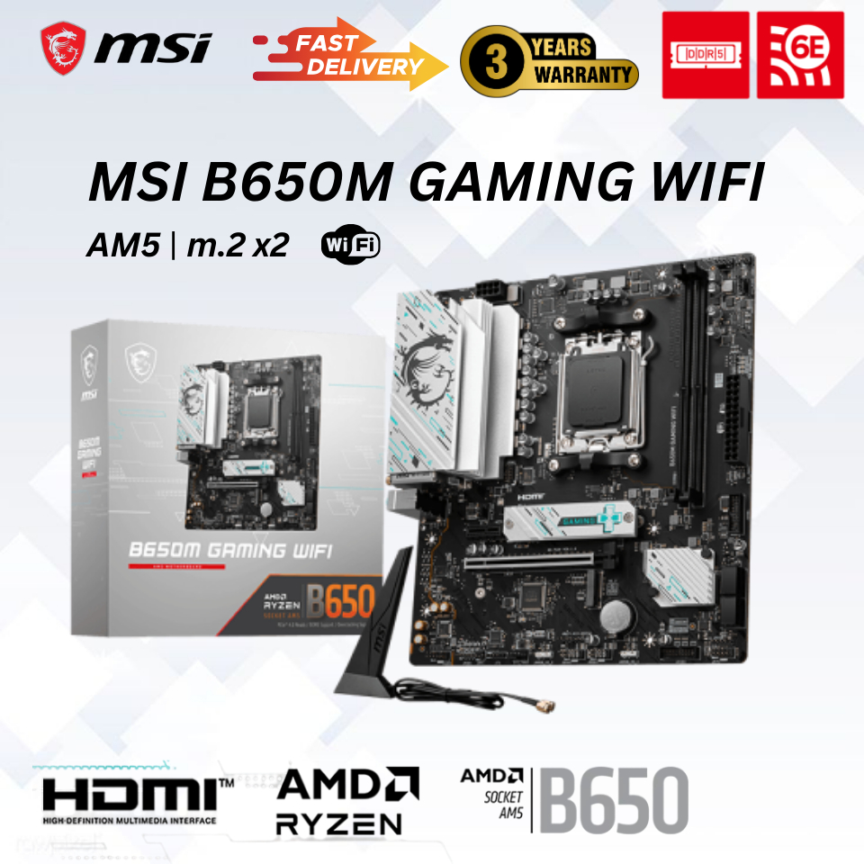 MSI B650M GAMING WiFi AM5 mATX เมนบอร์ด Combo Ryzen 5 7500F / 7600 / 7600X / Ryzen 7 7800X3D