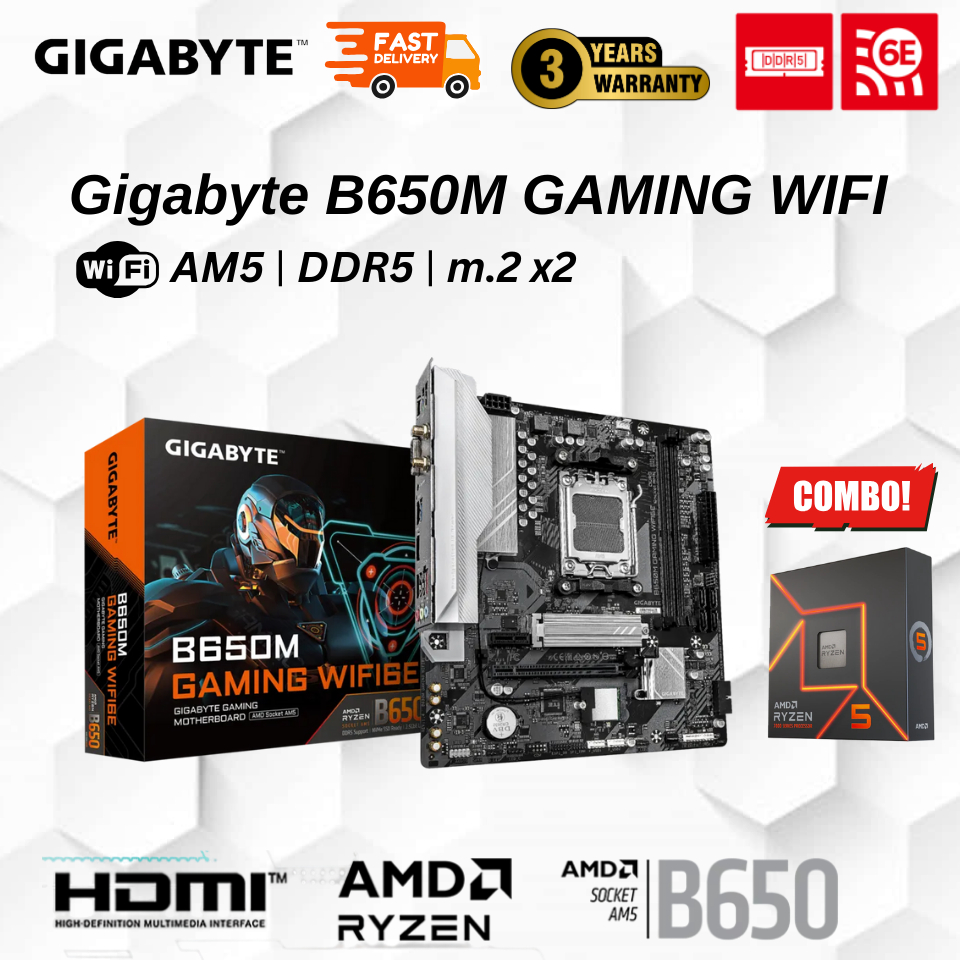 Gigabyte B650 Gaming WIFI6E AM5 เมนบอร์ดสําหรับเล่นเกม ComboDeal AMD ryzen5 7500F,7600,7600X,7800X3D