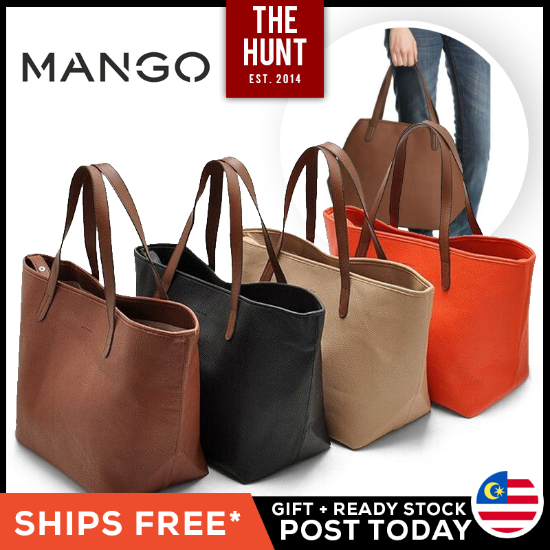 MANGO MNG Shoulder Shopper Tote Top handle กระเป๋าถือผู้หญิงกระเป๋าแล็ปท็อป Hadiah