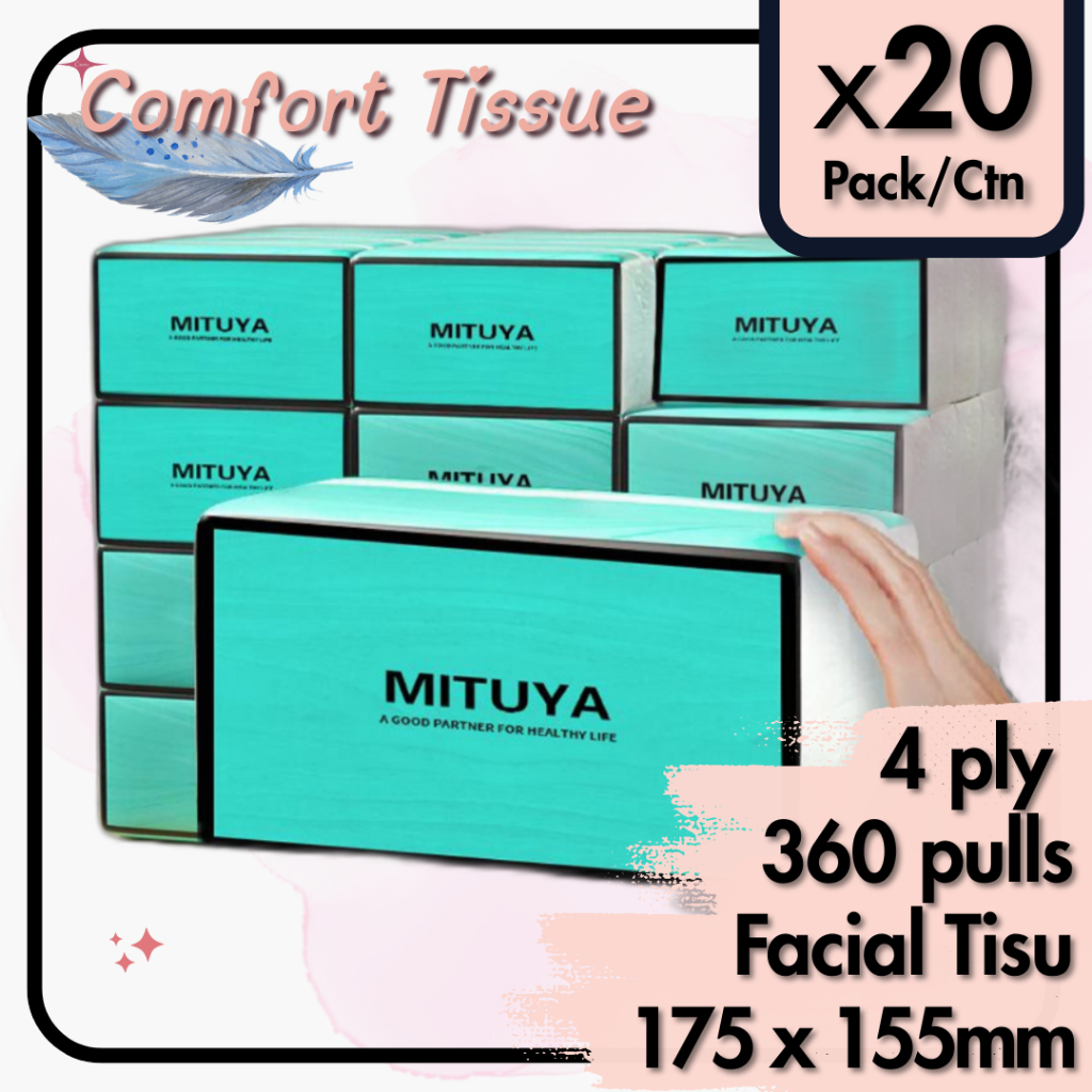 [20แพ็ค] 7200pulls Cheerful Tiffany Blue Facial Tissue 90 Pulls x 4-Ply Soft & Stylish
