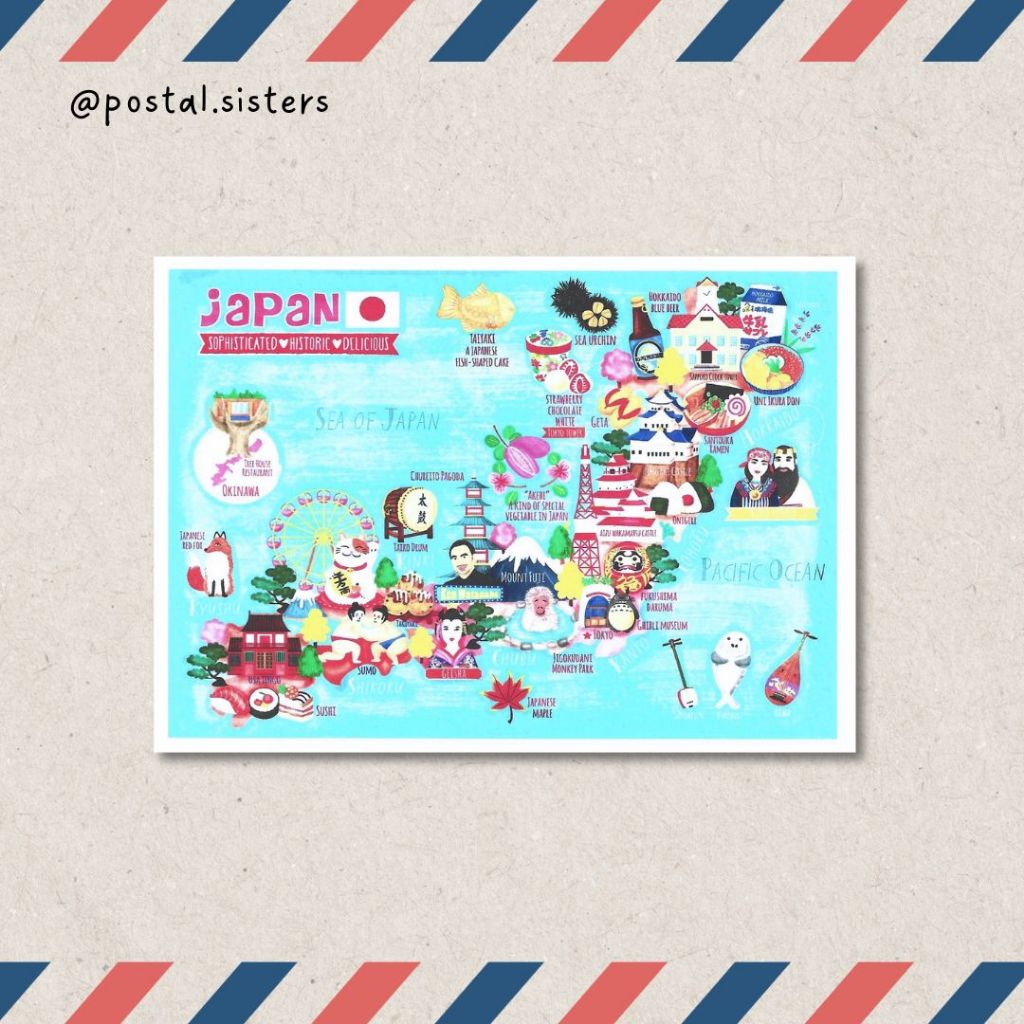 Liv Wan Japan แผนที่โปสการ์ด Authentic LivWan Japan Map Premium Designer Postcard 明现货