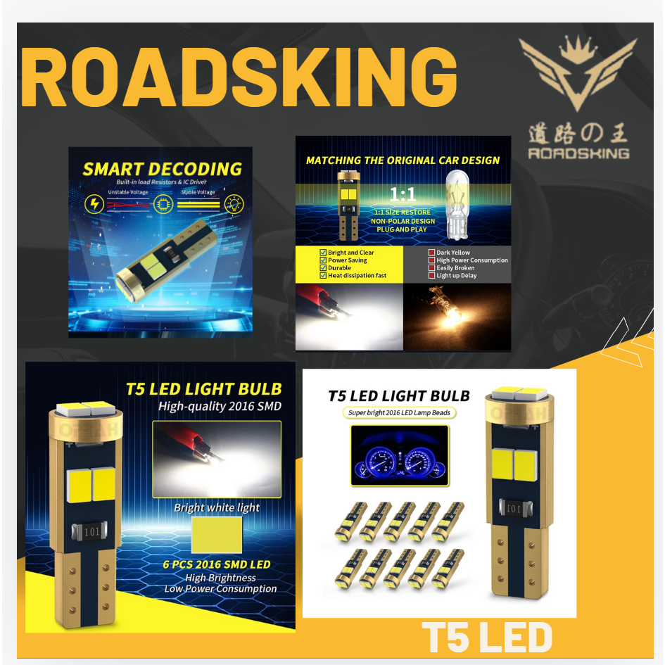 INTERIOR รถรถจักรยานยนต์ T5 SUPER LED RIGHT BULB 3W 6 SMD DASH BOARD