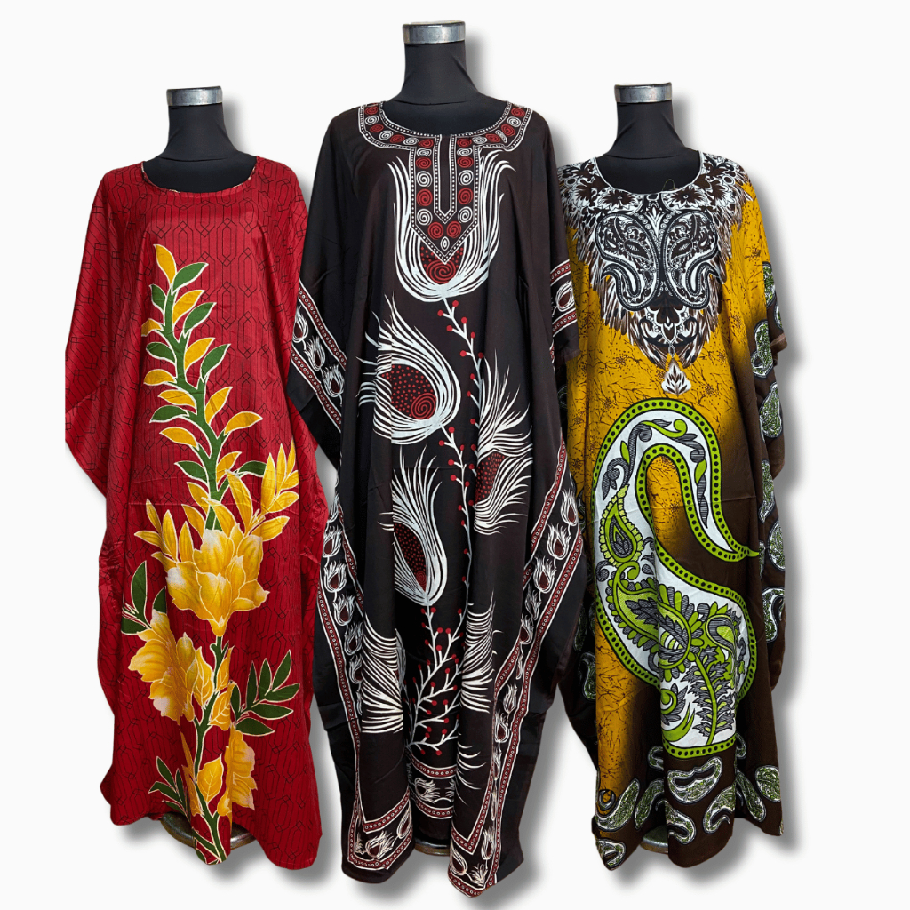 [Oct 24] Kaftan Baju Kelawar India ผ้าโพลีเอสเตอร์ลายดอกไม้ครึ่งแขน S-3XL ฟรี Saiz Wanita