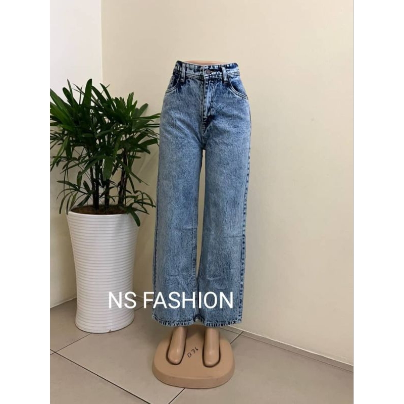 มาใหม่ล่าสุด Gigi Hadid Acid Wash กางเกงยีนส์ขากว้างคุณภาพพรีเมี่ยม 24-48