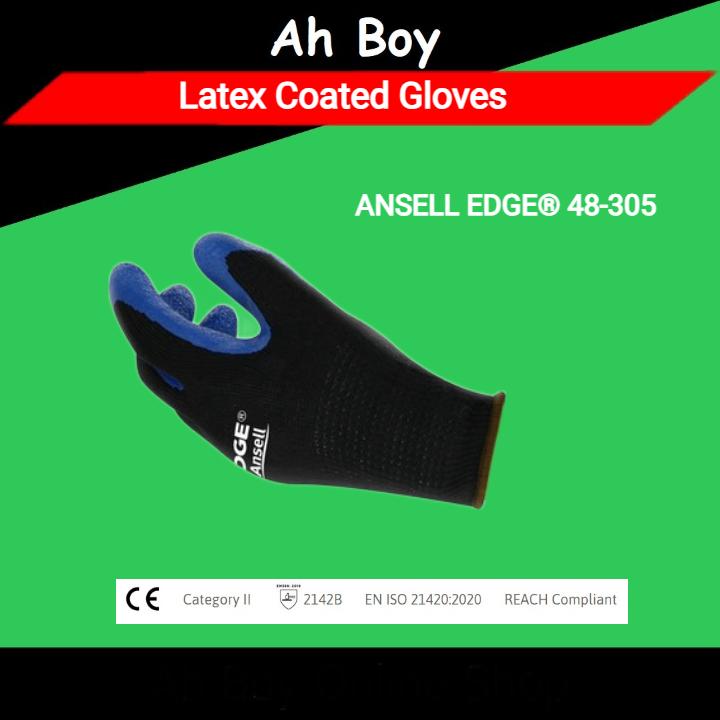 (1 คู่) ถุงมือเคลือบยาง ANSELL EDGE® 48-305 ถุงมือทํางานเพื่อความปลอดภัย | ถุงมือทํางานบ้าน