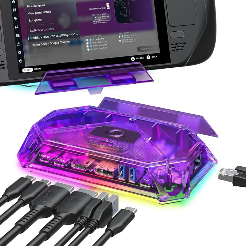 Jsoux RGB 12-IN-1 Docking Station สําหรับ Steam Deck/Rog Ally X 4K@120hz PD100W