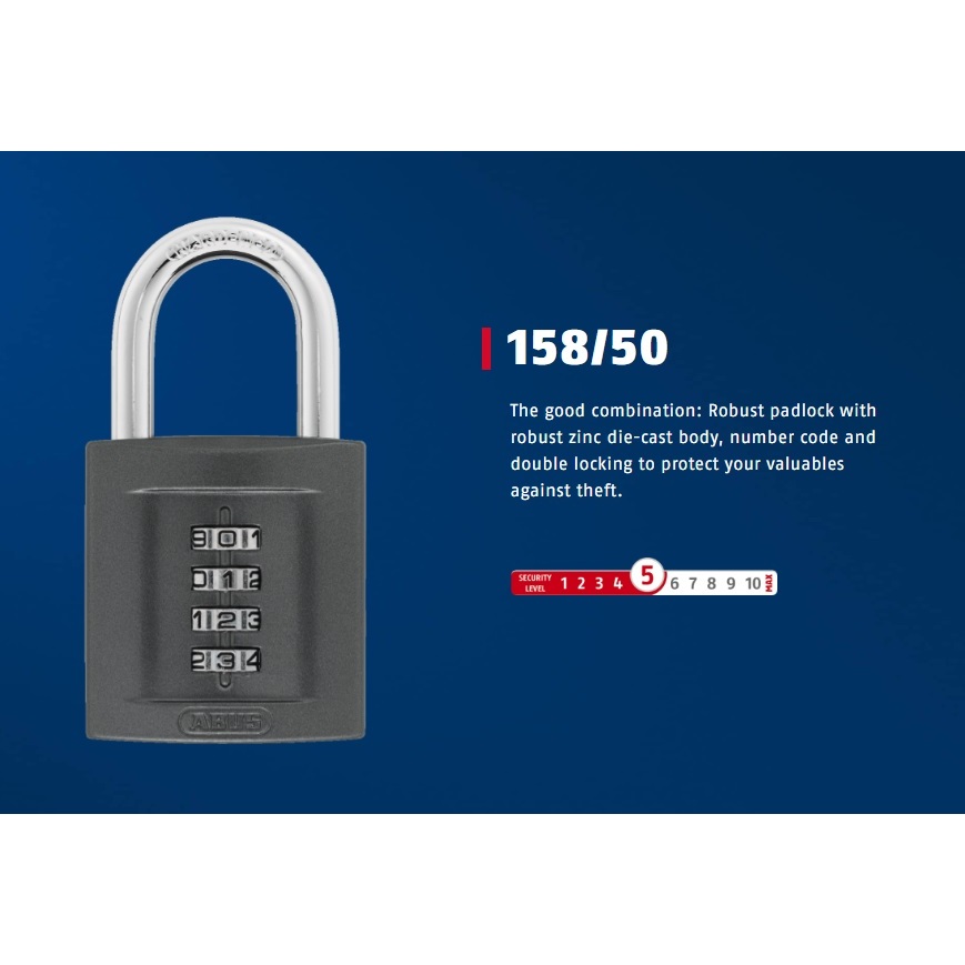 กุญแจผสมสังกะสีหล่อแข็ง Abus 158/50 รีเซ็ตได้