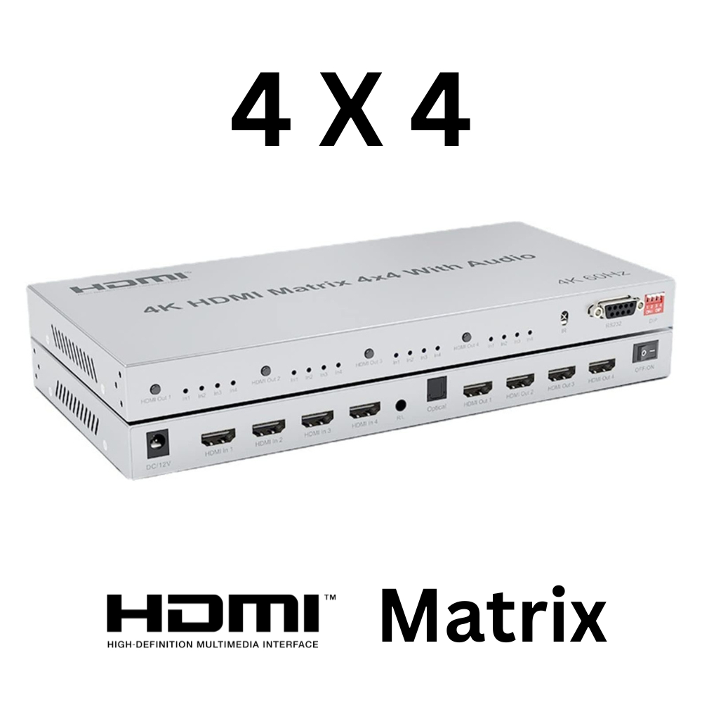 COMMERCIAL USE 2.0V HDMI MATRIX 4X4 (4K/60Hz) (4 in 4 out) SWITCHER + SPLITTER w/ IR Remote Control 