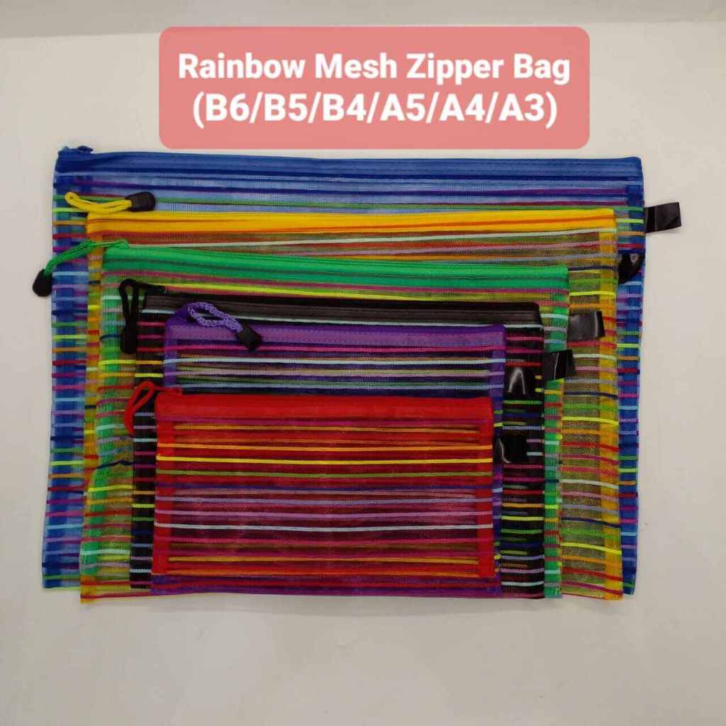 B6/B5/B4/A5/A4/A3 Rainbow Mesh Zipper Bag โปร่งใสกระเป๋าซิป / กระเป๋าเอกสาร / กระเป๋าดินสอ (ราคา 1 ช