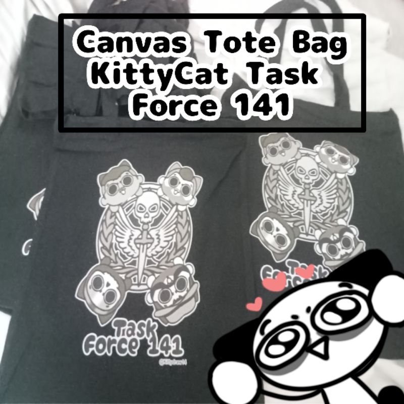 Canvas Tote Black Bag Zipper (Fanmade) KittyCat Task Force 141