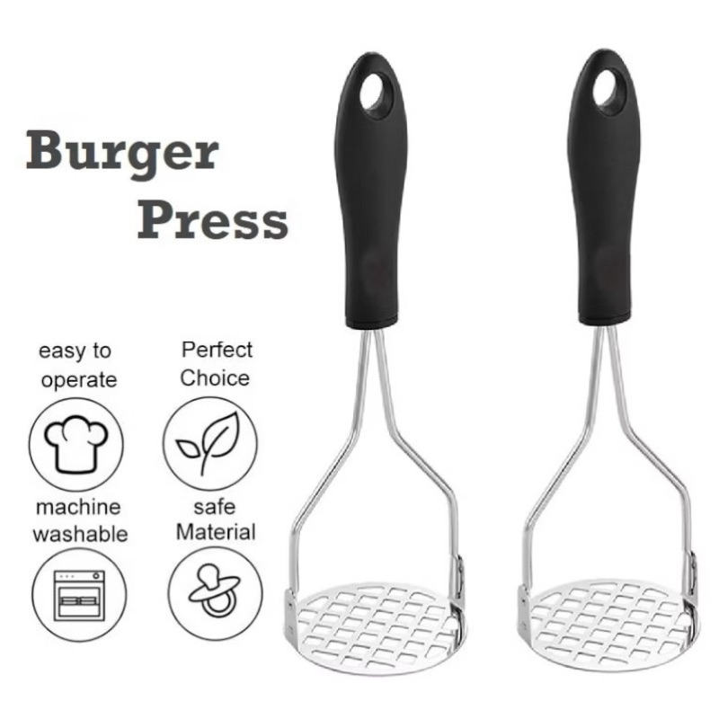 สแตนเลสสตีลเบอร์เกอร์กด Penekan Burger ที่กดมันฝรั่ง Masher เครื่องทํามันฝรั่ง Burger Presser Ramly 
