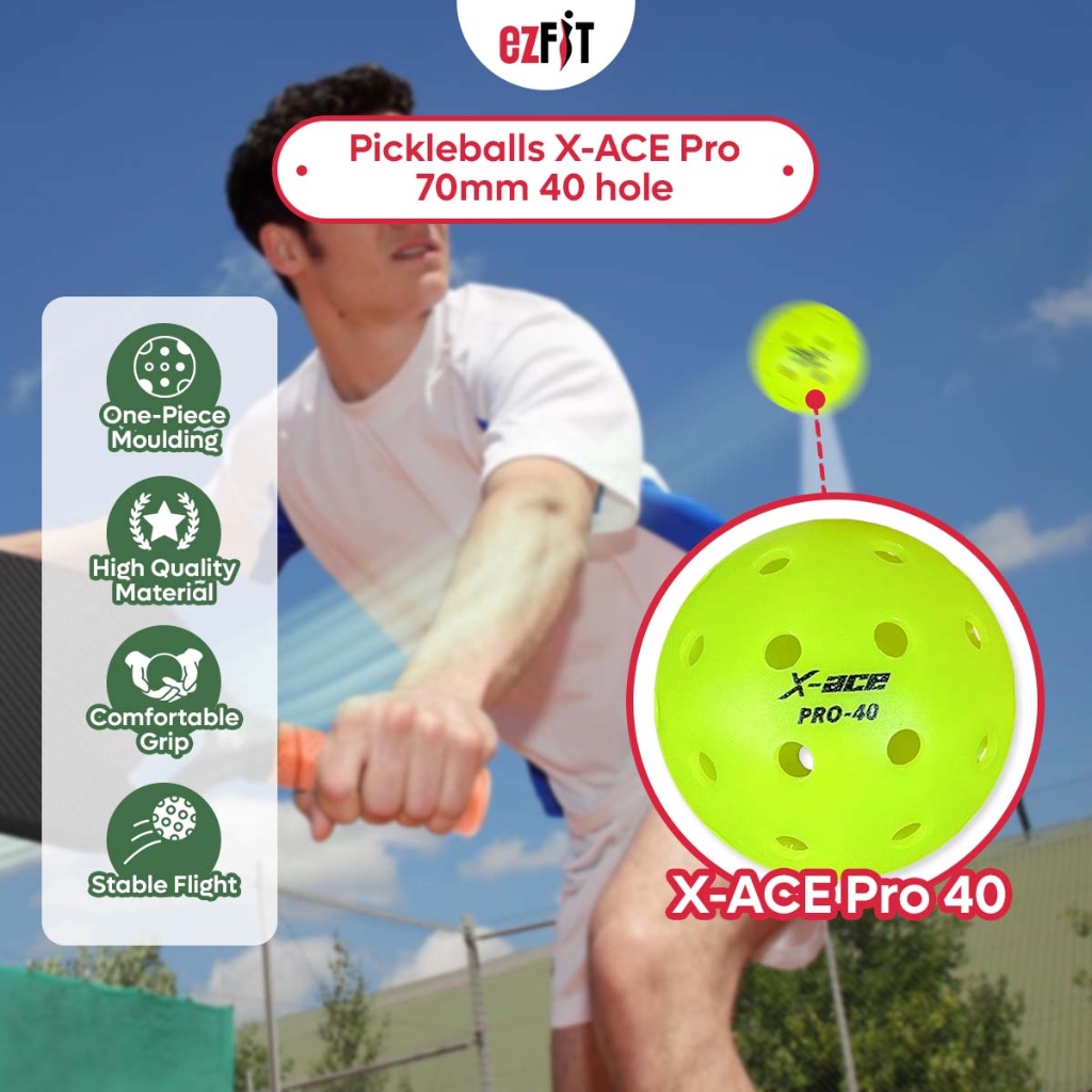 EzFit Pickleballs Pro 40 X-ACE 40 หลุม 74 มม. การแข่งขันการฝึกอบรมที่ทนทานกลางแจ้ง (เทียบเท่า Frankl