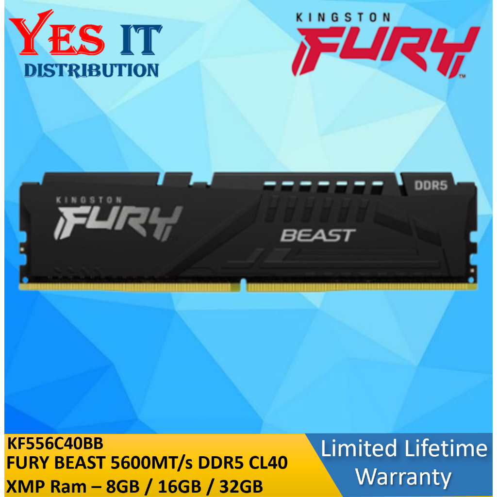 KINGSTON FURY BEAST 8GB 16GB 32GB 64GB 5600MT/s DDR5 CL40 BLACK XMP (INTEL XMP) - KF556C40BB-8/16/32