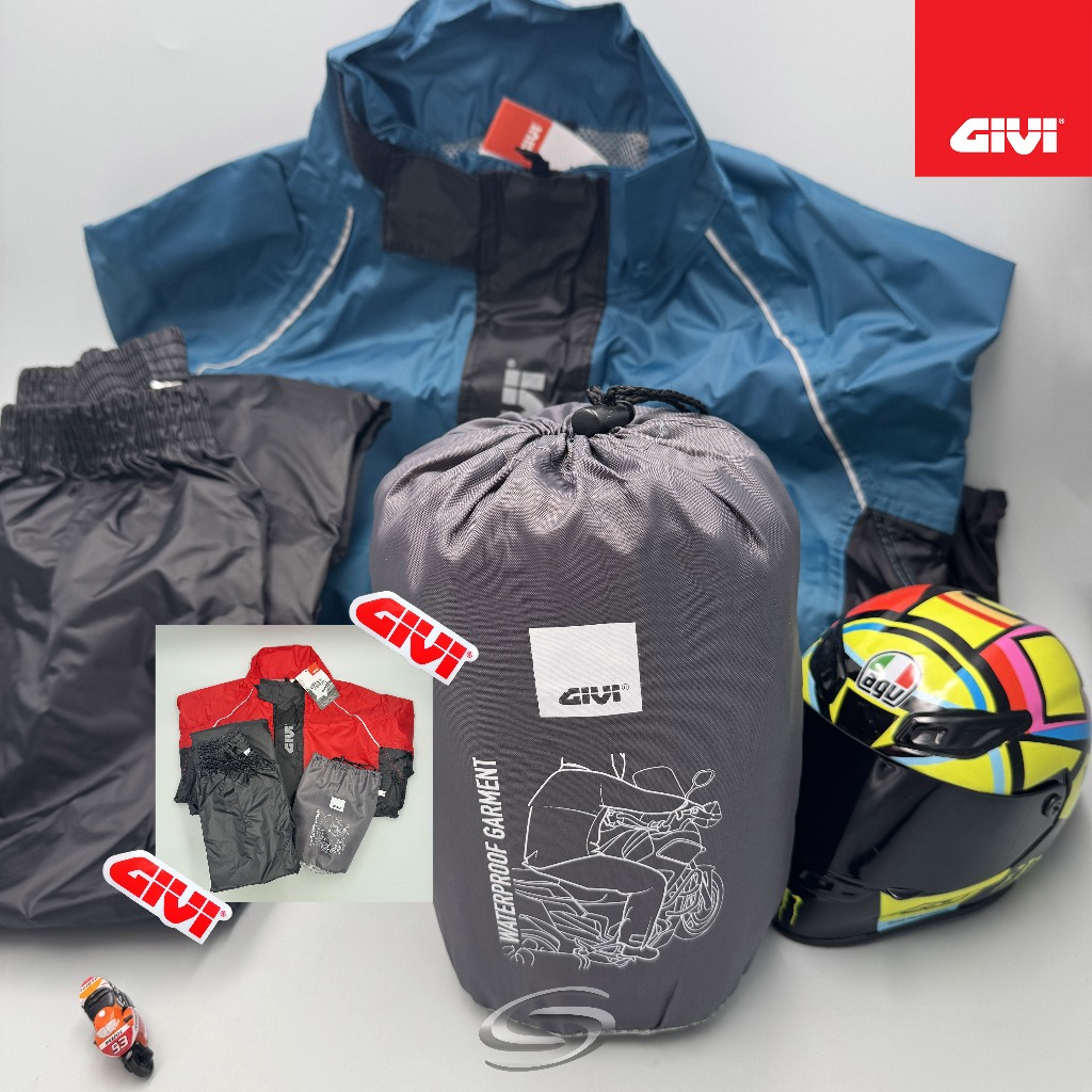 GIVI RRS08 Rain Coat Rain Suit Baju Hujan Blue Red Raincoat Rider Tech Range Rainsuit 08